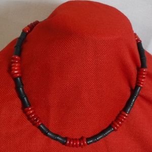 Handmade Necklace Black and Red Beads